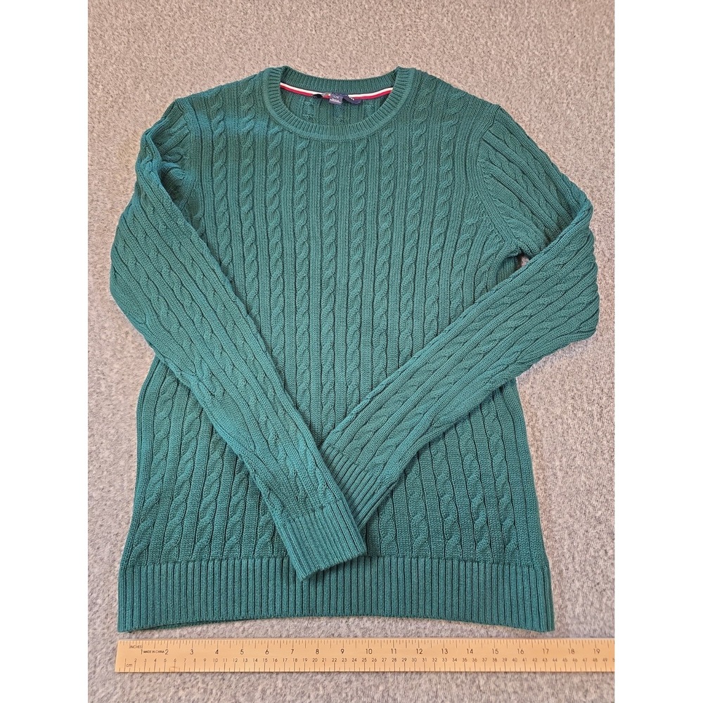 Tommy Hilfiger Green Cable Knit Sweater Crewneck Mens Size L Large Pullover